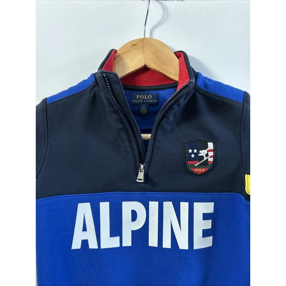 Boys Polo By Ralph Lauren Downhill Skier Alpine Ski 1/4 Zip Pullover Sz 7 EC